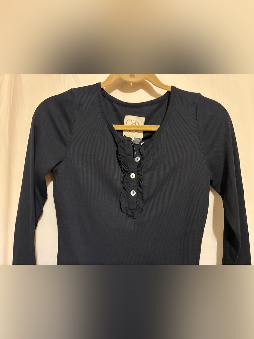 Chaser Ruffle Ribbed Henley Top - Picture 4 of 10